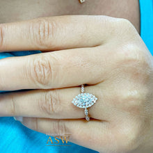 Load image into Gallery viewer, Filigree Halo Style 14k Rose Gold Marquise Cut Moissanite and Round Cut Natural Diamond Engagement Ring, Bridal Wedding Anniversary 1.35ctw