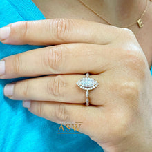 Load image into Gallery viewer, Filigree Halo Style 14k Rose Gold Marquise Cut Moissanite and Round Cut Natural Diamond Engagement Ring, Bridal Wedding Anniversary 1.35ctw