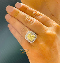 Load image into Gallery viewer, Large 6.00 Carats 14k Solid White Gold Radiant Cut Simulated Diamond and Light Fancy Yellow Diamonds Engagement Ring Double Halo