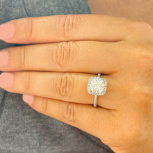 Load image into Gallery viewer, IGI Certified 14K Solid White Gold Cushion And Round Cut Diamond Engagement Ring Halo 2.00ctw F VS2