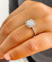 Load image into Gallery viewer, IGI Certified 14K Solid White Gold Cushion And Round Cut Diamond Engagement Ring Halo 2.00ctw F VS2