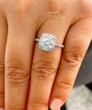 Load image into Gallery viewer, Elegant Women's 14k Solid White Gold Cushion Cut Forever One Moissanite and Diamond Engagement Ring Bridal, Wedding Halo 2.50ctw