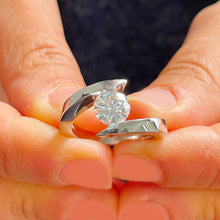 Load image into Gallery viewer, IGI Certified 14k solid and heavy white gold round cut diamond engagement ring tension set solitaire 1.00ct F VS2