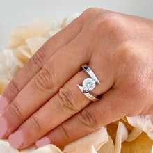 Load image into Gallery viewer, IGI Certified 14k solid and heavy white gold round cut diamond engagement ring tension set solitaire 1.00ct F VS2