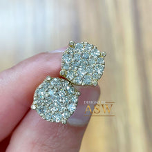 Load image into Gallery viewer, Large 14K Solid Yellow Gold Round Cut Invisible Set Simulated Diamonds Stud Earrings, Wedding, Bridal, Anniversary, Gift 2.00ctw