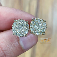 Load image into Gallery viewer, Large 14K Solid Yellow Gold Round Cut Invisible Set Simulated Diamonds Stud Earrings, Wedding, Bridal, Anniversary, Gift 2.00ctw