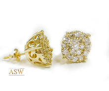 Load image into Gallery viewer, Large 14K Solid Yellow Gold Round Cut Invisible Set Simulated Diamonds Stud Earrings, Wedding, Bridal, Anniversary, Gift 2.00ctw