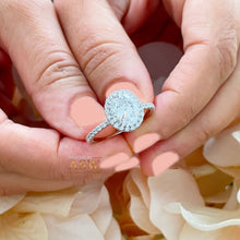 Load image into Gallery viewer, 14K White Gold Oval Cut Forever One Moissanite And Natural Round cut Diamond Engagement Ring Deco, Halo, Bridal, Wedding, Propose 3.70ct