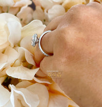 Load image into Gallery viewer, Large 14K Solid White Gold Oval and Round Cut Simulated Diamonds Engagement Ring Prong Set Wedding Bridal Halo 4.00ctw