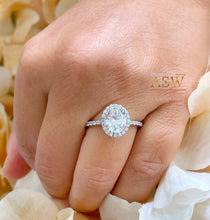Load image into Gallery viewer, Large 14K Solid White Gold Oval and Round Cut Simulated Diamonds Engagement Ring Prong Set Wedding Bridal Halo 4.00ctw