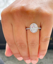 Load image into Gallery viewer, 14K White Gold Oval Cut Moissanite And Natural Round cut Diamond Engagement Ring Deco, Halo, Bridal, Wedding, Propose 3.70ct