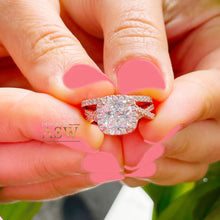 Load image into Gallery viewer, 14k Rose Gold Cushion Cut Forever One Moissanite and Diamond Engagement Ring And Band Halo Bridal Set Natural Diamonds 3.00ct