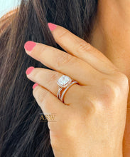 Load image into Gallery viewer, 14k Rose Gold Cushion Cut Moissanite and Diamond Engagement Ring And Band Halo Bridal Set Natural Diamonds 3.00ct