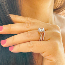 Load image into Gallery viewer, IGI Certified 14k Solid Rose Gold Cushion Cut and Round Cut Diamond Engagement Ring And Band Halo Bridal Set 2.50ct F VS2