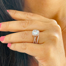 Load image into Gallery viewer, IGI Certified 14k Solid Rose Gold Cushion Cut and Round Cut Diamond Engagement Ring And Band Halo Bridal Set 2.50ct F VS2