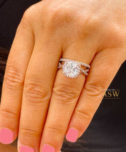 Load image into Gallery viewer, 14k Rose Gold Cushion Cut Moissanite and Diamond Engagement Ring And Band Halo Bridal Set Natural Diamonds 3.00ct