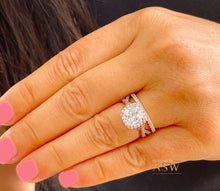 Load image into Gallery viewer, 14k Rose Gold Cushion Cut Moissanite and Diamond Engagement Ring And Band Halo Bridal Set Natural Diamonds 3.00ct