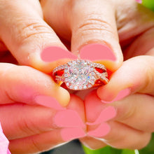 Load image into Gallery viewer, IGI Certified 14k Solid Rose Gold Cushion Cut and Round Cut Diamond Engagement Ring And Band Halo Bridal Set 2.50ct F VS2