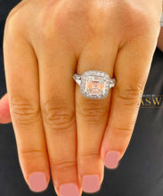 Load image into Gallery viewer, Huge and Heavy 14K Solid White Gold Asscher Cut Forever One Moissanite And Diamond Engagement Ring Prong Set Halo 4.05ctw