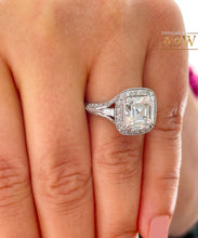 Load image into Gallery viewer, Huge and Heavy 14K Solid White Gold Asscher Cut Moissanite And Diamond Engagement Ring Prong Set Halo 4.05ctw