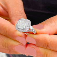 Load image into Gallery viewer, IGI Certified 14K Solid White Gold Asscher And Round Cut Diamond Engagement Ring Prong Set Halo 4.00ctw F VS2