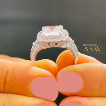 Load image into Gallery viewer, Huge and Heavy 14K Solid White Gold Asscher Cut Moissanite And Diamond Engagement Ring Prong Set Halo 4.05ctw