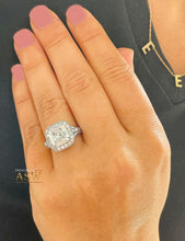 Load image into Gallery viewer, Beautiful And Large 14K Solid And Heavy White Gold Asscher and Round Cut Simulated Diamonds Engagement Ring Halo Wedding Bridal 4.00ctw