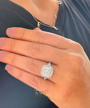 Load image into Gallery viewer, Huge and Heavy 14K Solid White Gold Asscher Cut Moissanite And Diamond Engagement Ring Prong Set Halo 4.05ctw
