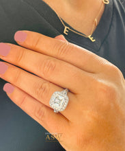 Load image into Gallery viewer, Beautiful And Large 14K Solid And Heavy White Gold Asscher and Round Cut Simulated Diamonds Engagement Ring Halo Wedding Bridal 4.00ctw