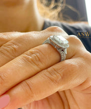 Load image into Gallery viewer, Huge and Heavy 14K Solid White Gold Asscher Cut Forever One Moissanite And Diamond Engagement Ring Prong Set Halo 4.05ctw