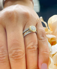 Load image into Gallery viewer, 14K Solid White And Yellow Gold Round Cut Simulated Diamonds Engagement Ring And Two Eternity Bands Set Bezel Set Wedding Bridal Set 2.40ctw