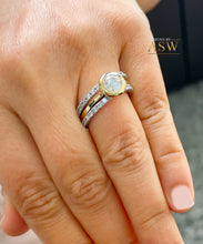 Load image into Gallery viewer, 14K Solid White And Yellow Gold Round Cut Simulated Diamonds Engagement Ring And Two Eternity Bands Set Bezel Set Wedding Bridal Set 2.40ctw