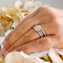 Load image into Gallery viewer, 14k Yellow And White Gold Round Cut Forever One Moissanite and Natural Diamond Engagement Ring And Two Bands Bezel Set Halo 2.40ctw