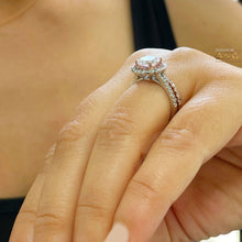 Load image into Gallery viewer, 14k Solid White And Rose Gold Cushion Cut Moissanite and Natural Diamond Engagement Ring And Band Double Halo 2.60ct