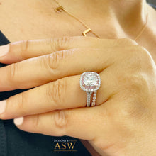 Load image into Gallery viewer, 14k Solid White And Rose Gold Cushion Cut Forever One Moissanite and Natural Diamond Engagement Ring And Band Double Halo 2.60ct