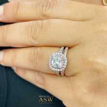 Load image into Gallery viewer, 14k Solid White And Rose Gold Cushion Cut Moissanite and Natural Diamond Engagement Ring And Band Double Halo 2.60ct