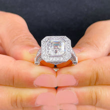 Load image into Gallery viewer, IGI Certified 14k White Gold Asscher Cut diamonds Bezel Engagement Ring Halo 4.60ctw F VS2