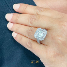 Load image into Gallery viewer, Heavy and Solid 14k White Gold Asscher Cut moissanite and diamonds bezel Engagement Ring wedding bridal Natural Diamonds 4.60ctw