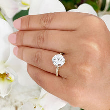 Load image into Gallery viewer, Large, Women's 14K Solid Yellow Gold Round Cut Moissanite and Natural Diamond Engagement Ring Halo Prong 4.50ct