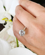 Load image into Gallery viewer, Large, Women's 14K Solid Yellow Gold Round Cut Forever One Moissanite and Natural Diamond Engagement Ring Halo Prong 4.50ct