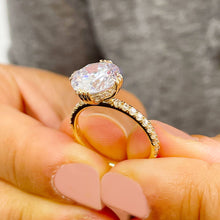 Load image into Gallery viewer, Large Womens's 4.50 Carat Round Cut Simulated Diamond Engagement Ring Bridal Wedding Halo Set in 14K Solid Yellow Gold Stunning by ASW