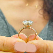 Load image into Gallery viewer, Large, Women's 14K Solid Yellow Gold Round Cut Moissanite and Natural Diamond Engagement Ring Halo Prong 4.50ct