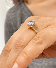 Load image into Gallery viewer, Large Womens's 4.50 Carat Round Cut Simulated Diamond Engagement Ring Bridal Wedding Halo Set in 14K Solid Yellow Gold Stunning by ASW