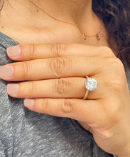 Load image into Gallery viewer, Large, Women's 14K Solid Yellow Gold Round Cut Moissanite and Natural Diamond Engagement Ring Halo Prong 4.50ct