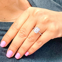 Load image into Gallery viewer, 14K Solid Rose Gold Radiant Cut Moissanite And Round Cut Natural Diamonds Engagement Ring, Anniversary, Four prong, Solitaire 4.30ctw