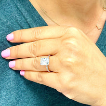 Load image into Gallery viewer, 14K Solid Rose Gold Radiant Cut Moissanite And Round Cut Natural Diamonds Engagement Ring, Anniversary, Four prong, Solitaire 4.30ctw