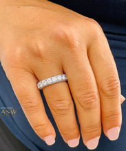Load image into Gallery viewer, 4.00 Carat round cut simulated diamonds band art deco modern three sided eternity style bridal wedding anniversary 14k solid white gold