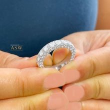 Load image into Gallery viewer, 4.00 Carat round cut simulated diamonds band art deco modern three sided eternity style bridal wedding anniversary 14k solid white gold