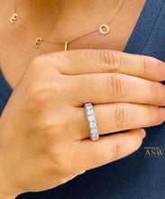 Load image into Gallery viewer, 4.00 Carat round cut simulated diamonds band art deco modern three sided eternity style bridal wedding anniversary 14k solid white gold