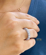 Load image into Gallery viewer, 4.00 Carat round cut simulated diamonds band art deco modern three sided eternity style bridal wedding anniversary 14k solid white gold